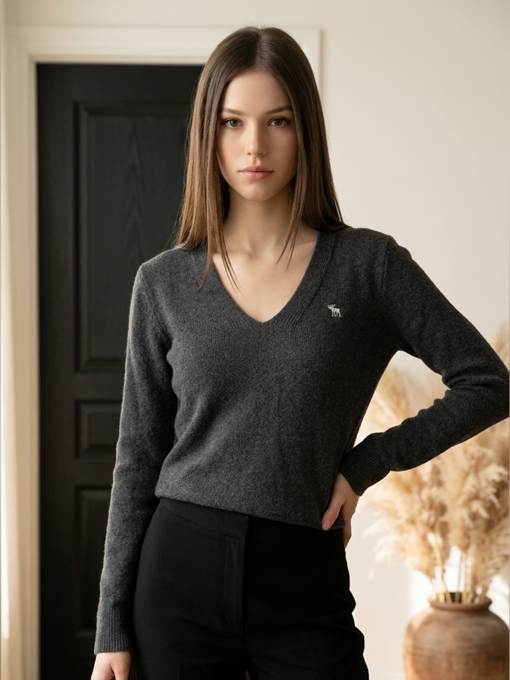 Abercrombie & Fitch Charcoal V-Neck Sweater